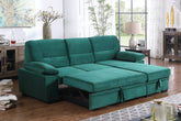 Kipriano 97.5"W Green Velvet Fabric Reversible Sleeper Sectional Sofa Chaise