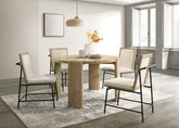 Bruno Oak Finish 47" Round Dining Table Set with Cream Color Upholstered Chairs