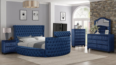 Modern Style Crystal Tufted Queen Bed Made with wood in Blue