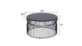 CT901 & ET901 Set Modern Contemporary Metal Nested base and Tinted tempered glass top material 30" Round Coffee Table, 21"Height End Table, Side Table for Living room, Black