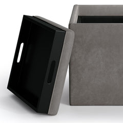 Rockwood 17 inch Wide Cube Storage Ottoman with Tray in Distressed Slate Grey Vegan Leather