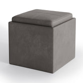 Rockwood 17 inch Wide Cube Storage Ottoman with Tray in Distressed Slate Grey Vegan Leather