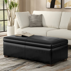 Gabbie 48 inch Wide Rectangular Storage Ottoman in Midnight Black PU Vegan Leather