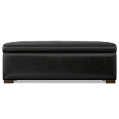 Gabbie 48 inch Wide Rectangular Storage Ottoman in Midnight Black PU Vegan Leather
