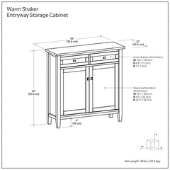Warm Shaker 36 inch Wide Solid Wood Entryway Storage Cabinet in Light Golden Brown