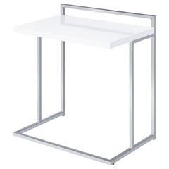 White High Gloss Rectangular Top Snack Table with Metal Legs