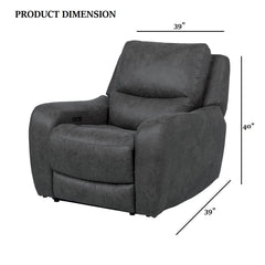 Contemporary Style Power Recliner Oversized Seat Track Arms Corner Blocked Hardwood frame High Density Foam Dark Gray Finish