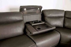Power Reclining Sectional Couch Dark Gray Leatherette Sofa Corner Wedge Chairs Console Living Room Furniture Recliner L-Shaped Sectional