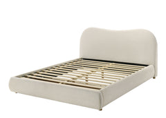 White Color Boucle Upholstered 1pc King Size Bed Curved Design Headboard Storage FB Bedroom Furniture Bedframe