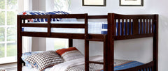 Transitional Style Full Over Full Bunk Bed Attached Ladder Solid Wood Form With Rails And Lock Joint Dark Walnut-Trundle Included