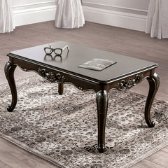 Coffee Table Traditional Style With Curved Legs Carved Design Solid Wood Structure Java Finish