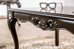 Coffee Table Traditional Style With Curved Legs Carved Design Solid Wood Structure Java Finish
