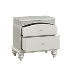 Platinum Finish Glam Nightstand with 2x Drawers Sparkling Rhinestones Wooden Bedroom Furniture 1pc