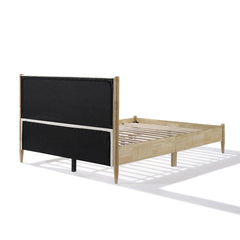 Queen Size Natural wood Bed Frame with White Cozy Upholstered Headboard
