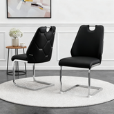 Dining Chairs Set of 2, Black Faux Leather Kitchen Chairs with Gold Mesh Texture, Silver Back Ring and Chrome Pull Handle, High Back Upholstered Dining Room Chair (Black, Set of 2)