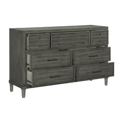 Transitional Style Gray Finish 1pc Dresser of 7 Drawers Dark Bronze Handles Wooden Bedroom Furniture