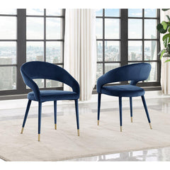 Modern Velvet Dining Chair Set of 2, Wooden Legs with Gold Accent Tips, Navy
