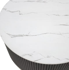 3pc Modern Cocktail Group Set Coffee Table End Table Luxurious Marble-inspired Top Reeded Base Gold-finished Foundation With Casters Wooden Living Room Furniture