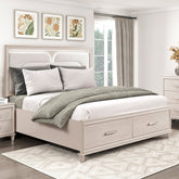Modern Luxury California King Platform Bed with Footboard Storage Upholstered Headboard LED Light Wooden Bedroom Furniture 1pc