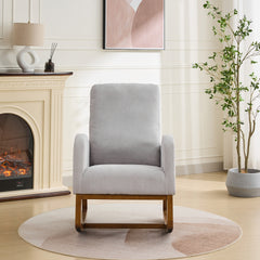 27.2"W Rocking Chair for Nursery, Polyester Glider Chair with High Back and Side Pocket, Rocking Accent Armchair with Rubber Wood Legs for Living Room/Bedroom.Light Gray