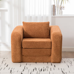 40" Foldable Single Sofa Bed with Armrest & Backrest, Convertible Chenille Boneless Cloud Floor Mattress Sleeper Lounge Accent Chair with Pillow for Apartment Living Room Bedroom Dorm Guestroom,Orange