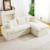 White Turtle Velvet Versatile Sofa: Convertible Twin-Seat with Right Chaise Lounge (Reclining Lounger for Premium Comfort), Featuring Face-to-Face Seating, Switchable Between L-Shape and Straight
