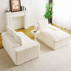 White Turtle Velvet Versatile Sofa: Convertible Twin-Seat with Right Chaise Lounge (Reclining Lounger for Premium Comfort), Featuring Face-to-Face Seating, Switchable Between L-Shape and Straight
