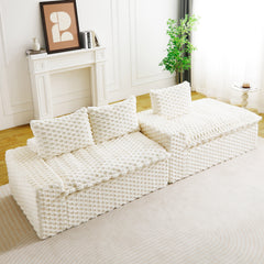 White Turtle Velvet Versatile Sofa: Convertible Twin-Seat with Right Chaise Lounge (Reclining Lounger for Premium Comfort), Featuring Face-to-Face Seating, Switchable Between L-Shape and Straight