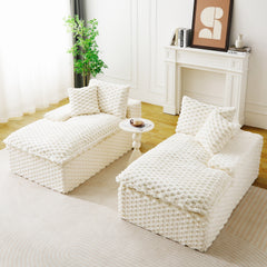 White Turtle Velvet Double Chaise Lounge, Multifunctional Lazy Sofa with Full Compressed Sponge, Capable of Side - by - Side or Face - to - Face Arrangement