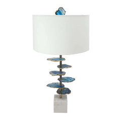 15x29.5" Blue and White Agate Slice Table Lamp with Marble Base