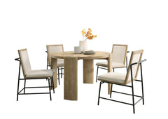 Bowen Oak Finish 47" Round Dining Table Set with Cream Color Upholstered Chairs