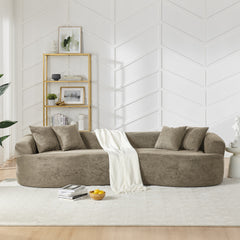 Modern Cloud 4-Seater Sectional Curved Sofa, Minimalist Compression Living Room Couch, No Assembly Needed, Chenille