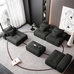 Modern Oversized Modular Sectional Sofa,Sparkling Chenille Fabric Soft Cushion Sofa with 6 Pillows,6 PCS DIY Combination Tufted Sofa,No Assembly Required,BLACK