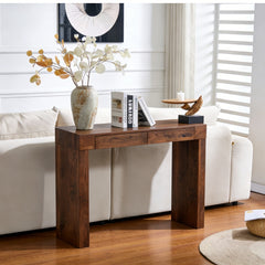 Elegant natural walnut wood grain bar table -50 inches long, a practical choice for modern home decor. Walnut wood grain texture veneer, equipped with double drawers, can be used as both a bar counter