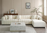 L-Shape Sectional Sofa with Deep Tufted Velvet Upholstered Right Chaise Modular Sofa beige