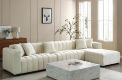 L-Shape Sectional Sofa with Deep Tufted Velvet Upholstered Right Chaise Modular Sofa beige