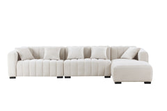 L-Shape Sectional Sofa with Deep Tufted Velvet Upholstered Right Chaise Modular Sofa beige