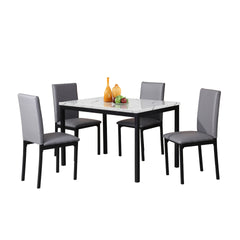 Citico 5-Piece Metal Dinette Set with Laminated Off-white Faux Marble Top, 4 Gray Chairs