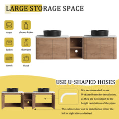 72'' Wall-Mounted Bathroom Vanity With Ceramic Art Sink, and 1-Storage Shelves, 4-Soft-Close Door, KD-Packing, Plywood