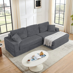 Right sofa seat,L shape Modular Sectional Sofa, Compressed Sectional Sofa Modern Minimalist Style Corduroy Couch,Unfold into a bed, Bedroom, Comfy Compressed Sofa Couch Space-Efficient Design-Gray