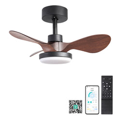 24" Black small Ceiling Fan with Light remote control ,Modern Low Profile Ceiling Fan, 6-Speeds Quiet Reversible DC motor for Bedroom,Kitchen