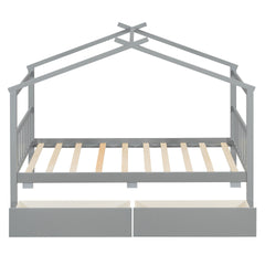 Twin Size Wooden House Bed with Drawers, Gray(OLD SKU: WF300799AAE)
