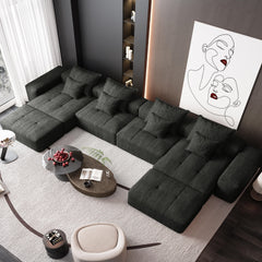 Modern Oversized Modular Sectional Sofa,Sparkling Chenille Fabric Soft Cushion Sofa with 8 Pillows,8 PCS DIY Combination Tufted Sofa,No Assembly Required,BLACK