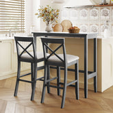 TOPMAX Farmhouse 48"Rectangular Wood Bar Height Dining Set Kitchen Breakfast Nook with 2 Chairs for Small Places,Gray+Beige