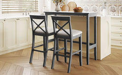 TOPMAX Farmhouse 48"Rectangular Wood Bar Height Dining Set Kitchen Breakfast Nook with 2 Chairs for Small Places,Gray+Beige