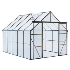 8x10FT Double Door Polycarbonate Greenhouse Raised Base and Anchor Aluminum Heavy Duty Walk-in Greenhouses for Outdoor Backyard in All Season,Black