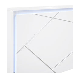 Glamorous White Finish California King Size LED Light Headboard Bedroom Furniture 1pc Geometric Design Accents
