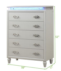 Perla 5 Drawer LED Chest Made with Wood in Milky White