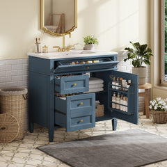 36'' Bathroom Vanity with Top Sink, Modern Bathroom Storage Cabinet with 2 Drawers and a Tip-out Drawer, Single Sink Bathroom Vanity