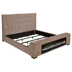 Crombie Brown Upholstered Eastern King Audio Flame Visualizer Bed
